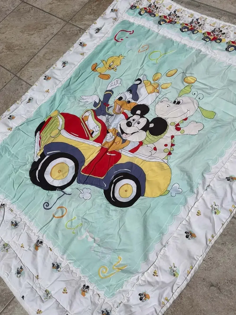 Vintage Disney Babies Mickey Mouse Donald Duck and Pluto Crib Quilt Blanket